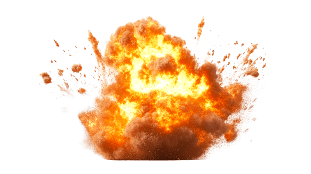 Isolated fiery explosion effect, cut out transparent png