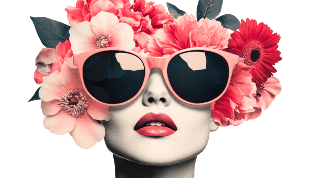 Floral Woman With Sunglasses, cut out transparent png