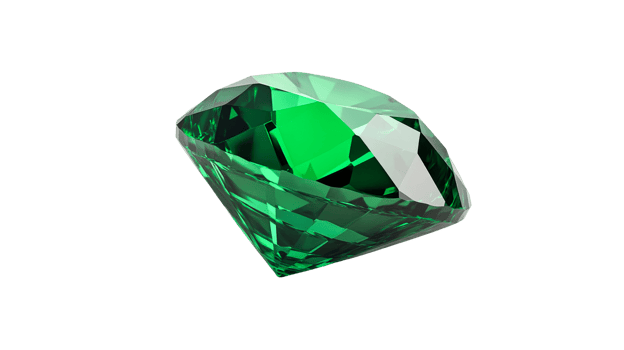 Shiny green jewel on black background, cut out transparent png