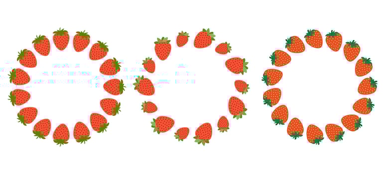 Strawberry red berry circle frame set. Summer wreath fresh ripe plant. vector