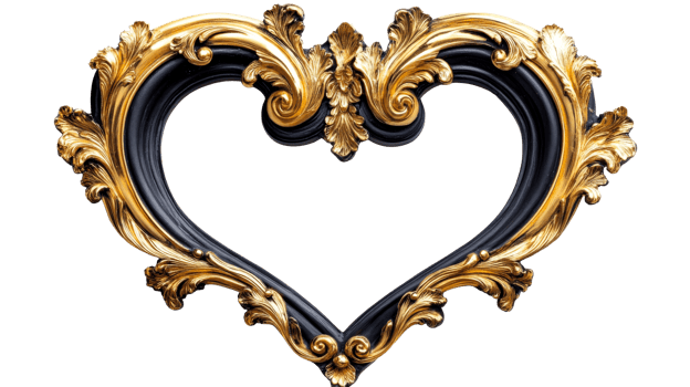 Ornate Heart Frame, Gold Trim, cutout transparent png