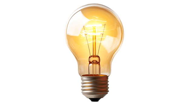 Glowing Filament Bulb on Dark, cut out transparent png