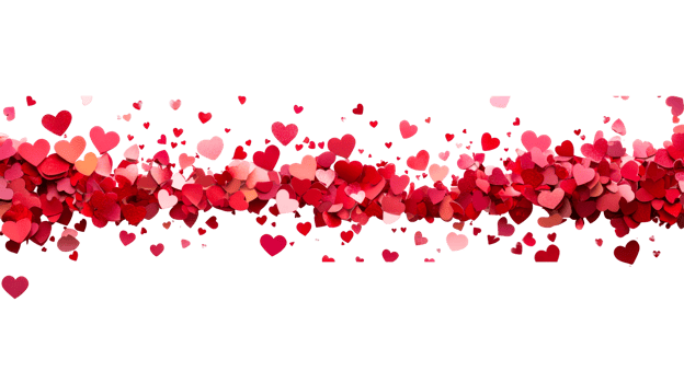 Red heart confetti horizontal border, cut out transparent png