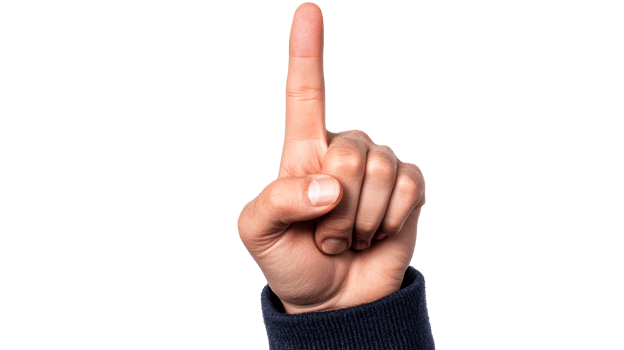 Finger pointing upwards gesture, cut out transparent png