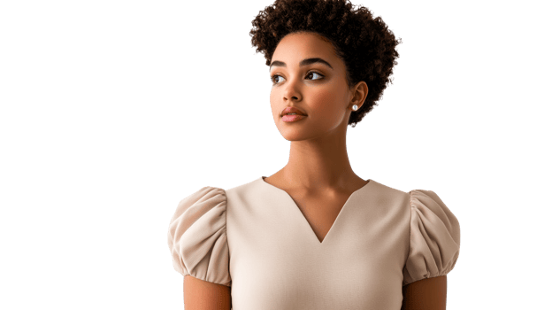 Young Black woman looks, cut out transparent png