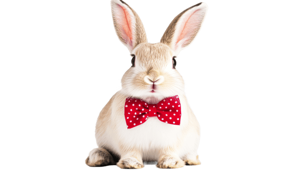 Rabbit with red bow tie, cut out transparent png