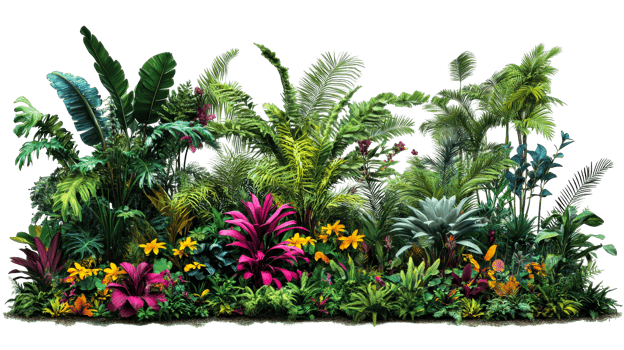 Lush tropical jungle vegetation, cut out transparent png