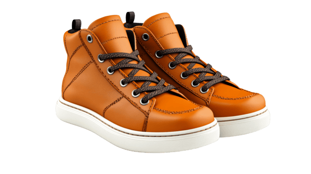 Stylish brown high top shoes with modern design png