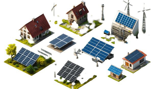 Solar installations on varied buildings png