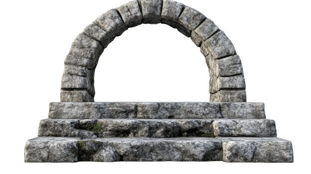 Stone archway with steps and moss details png