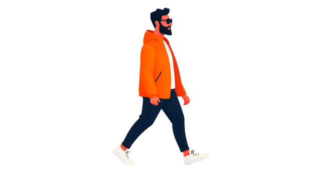 A man with a beard is walking confidently png