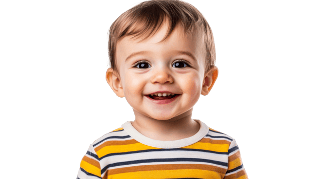 Smiling toddler in striped shirt png