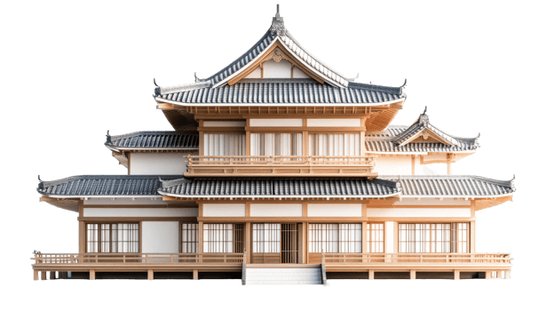 Detailed traditional Japanese architecture png