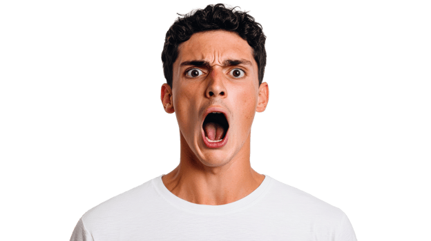 Young man shouting with a surprised expression png