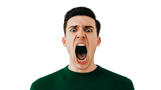 Young man showing intense emotion png