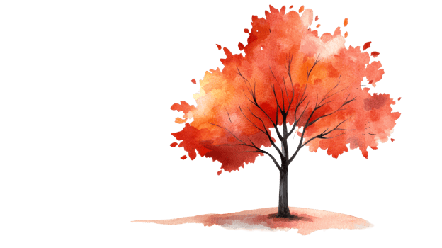 Vibrant autumn tree with fiery red leaves png