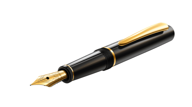Gold and Black Pen Stationery Object, cut out transparent png