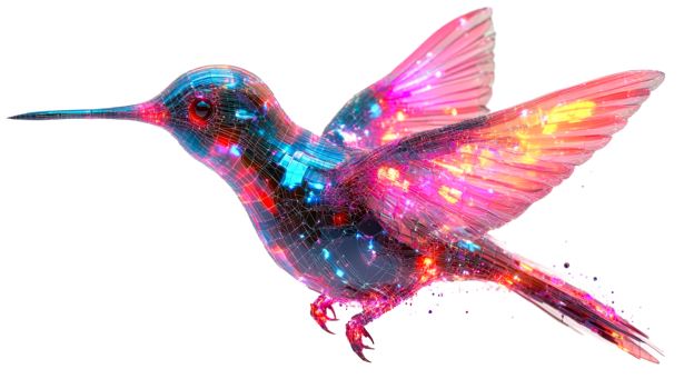 Hummingbird wireframe colorful plumage, cut out transparent png