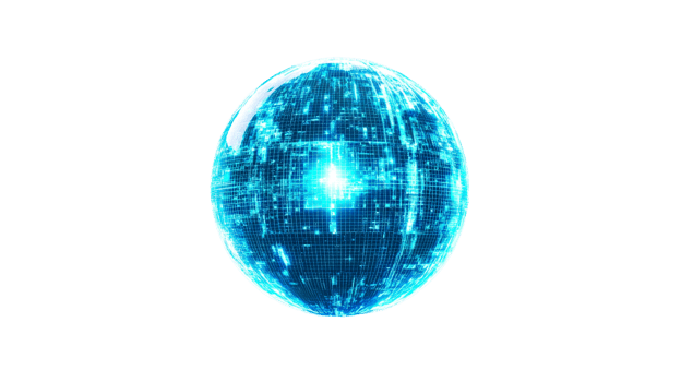 Sphere with glowing grid pattern, cut out transparent png