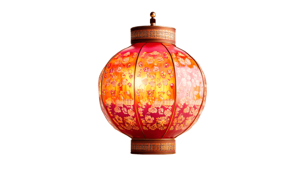 Asian lantern with gold ornaments, cut out transparent png