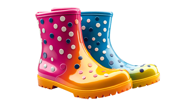 Pair colored rain boots, cut out transparent png