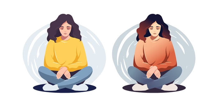 Concept of mental disorder, sorrow and anxiety. Sad lonely woman in depression. illustration. Flat. vector