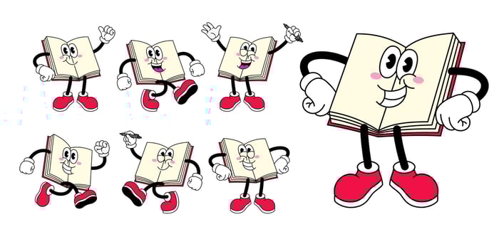 Cartoon Set of Happy Open Book Retro Style vector