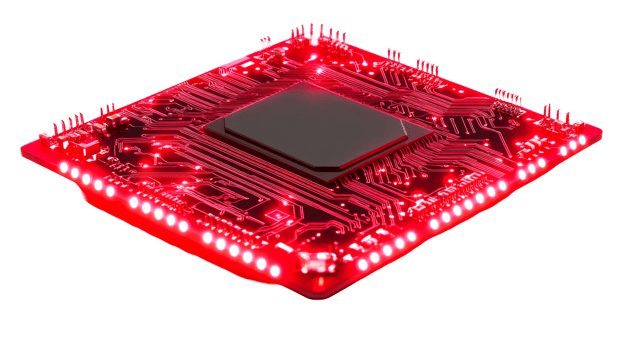 Red circuit board, glowing, transparent cutout png