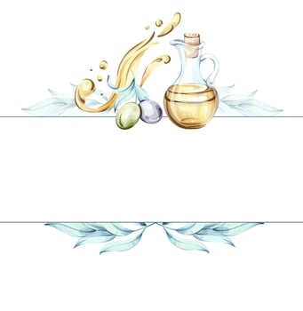 Experience the beauty of olives and olive oil in a vibrant watercolor illustration celebrating Italian culinary traditions frame, border, arrangement vector