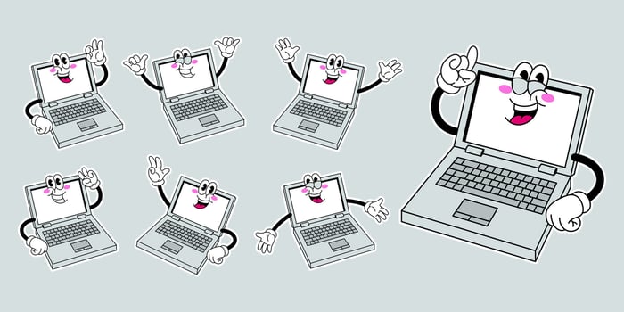 Collection of Happy Laptop Cartoon Character in Various Pose vector
