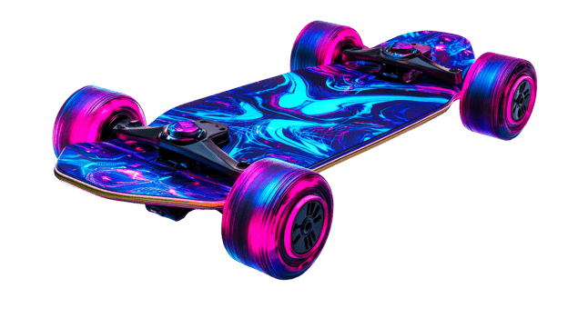 Neon longboard, graphic swirl texture, cut out transparent png