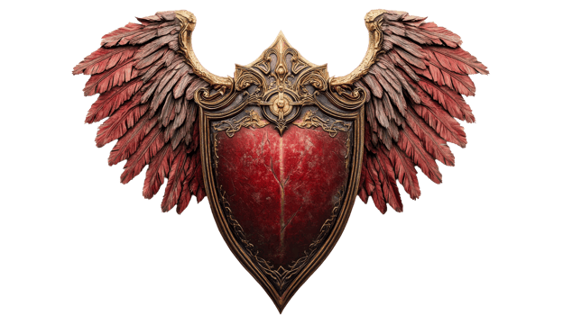 Ornamented Shield With Wings, cut out transparent png