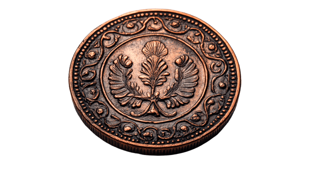 Ornate copper coin, cut out transparent png