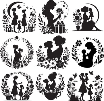 Mother's Day Silhouette Design. Mother's Day Clipart Background Set. vector