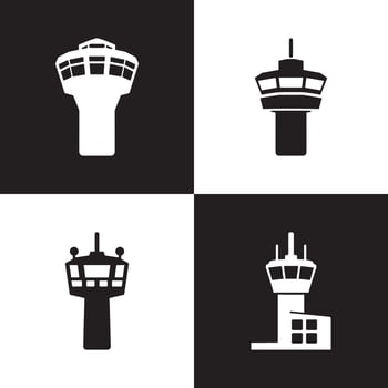 Professional Airport Tower Icons Silhouette Illustration vector