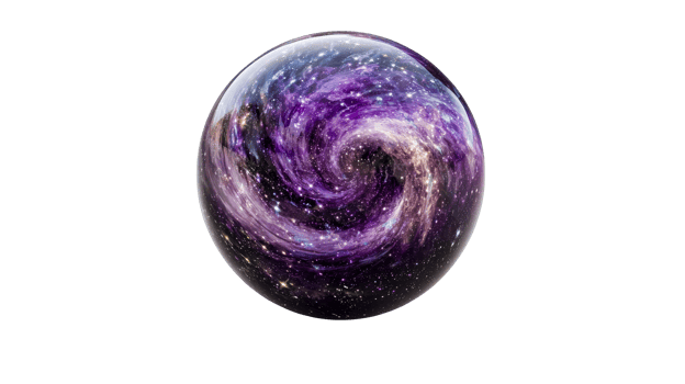 Glass sphere with cosmic nebula, cut out transparent png