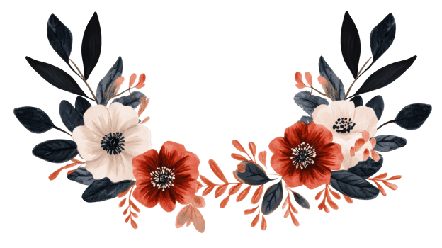 Floral arrangement of red and beige blossoms, cut out transparent png