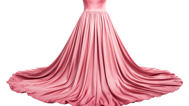 Pink flowing formal gown train, cut out transparent png