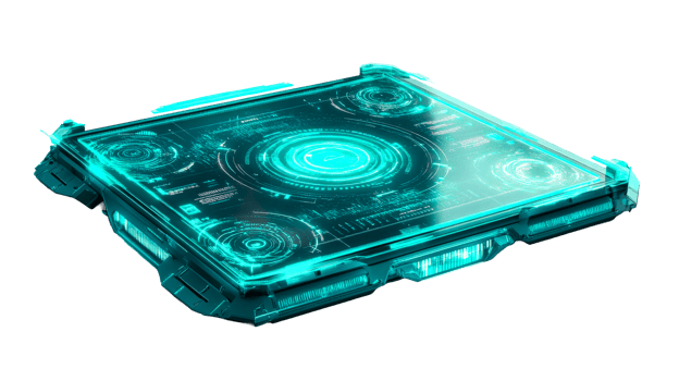 Glowing futuristic interface console, cut out transparent png