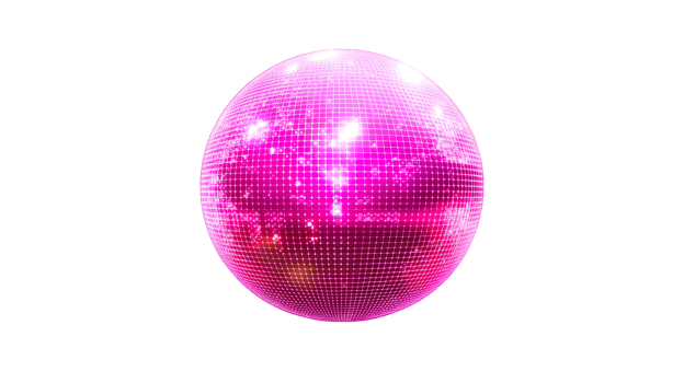 Illuminated Pink Disco Ball on Black, cut out transparent png