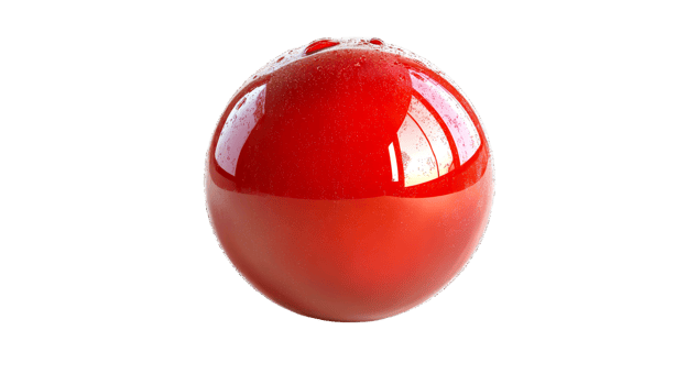 Red sphere with drops, cut out transparent png