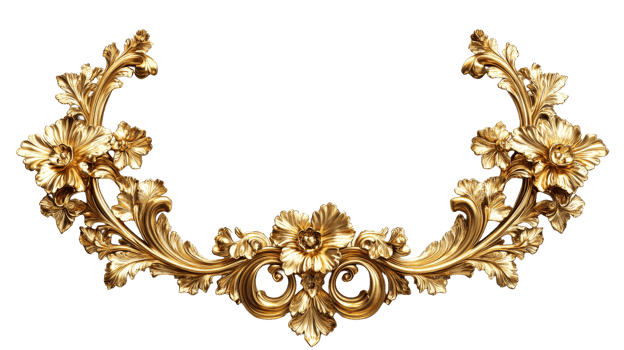 Gilded floral ornament for decoration, cut out transparent png