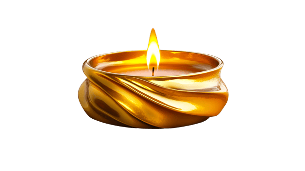 Gold candle, isolated background, cut out transparent png