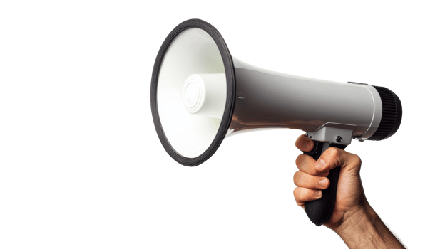 Holding gray megaphone, cut out transparent png