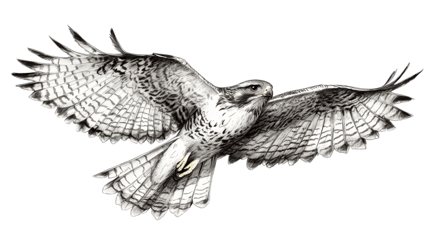 Flying hawk with spread wings, cut out transparent png