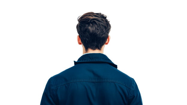 Back view of head and shoulders, cut out transparent png
