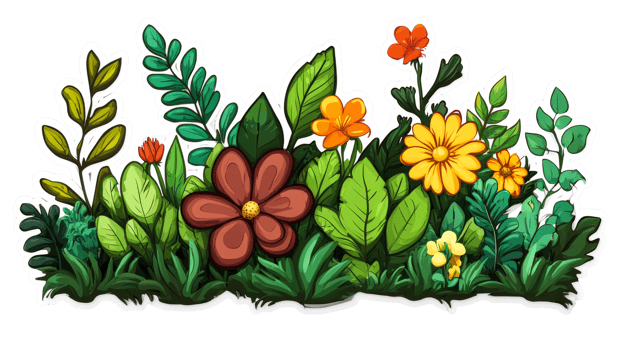 Floral Border with Various Plants, cut out transparent png