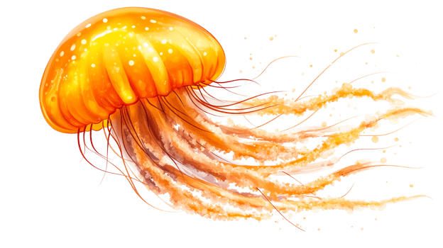 Golden Jellyfish Isolated, cut out transparent png