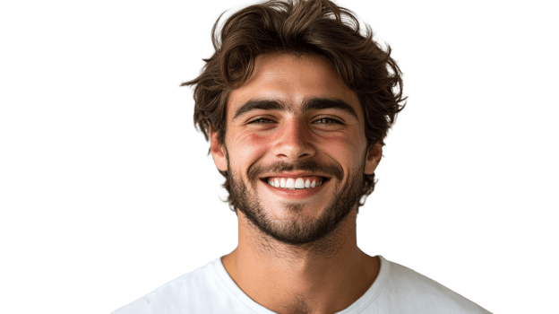 A young man with dark curly hair smiles widely png