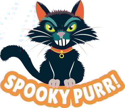 A spooky Cat looking with sharp teeth, flat sticker vector